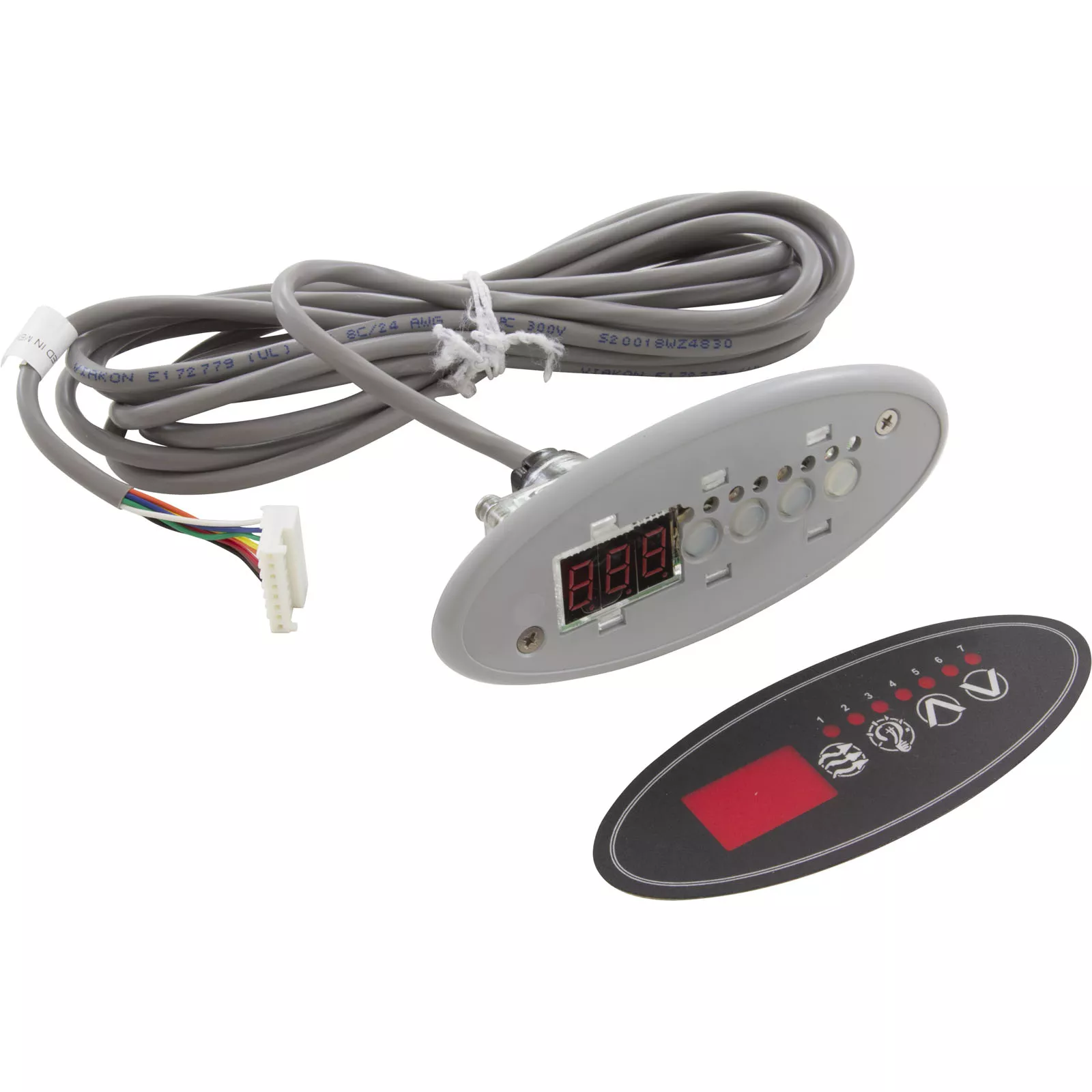 H-Q Eco 1 Spa Topside Control Panel – H-Q Eco 1, 4 Button, Sm Oval, w / Overlay, 10ft Cord, 34-0193-K